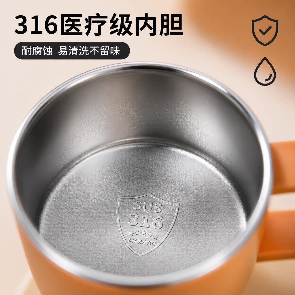 스테인리스 이중 보온 머그컵 뚜껑 손잡이 사무실 커피잔 500ml