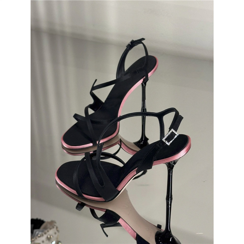 Black Stiletto High Heels 2026 New Summer Open-Toe Single-Strap Satin Color-Blocking Stylish Versatile Date Sandals for Women Black Stiletto High Heels 2026 New Summer Open-Toe Single-Strap Satin Color-Blocking Stylish Versatile Date Sandals for Women