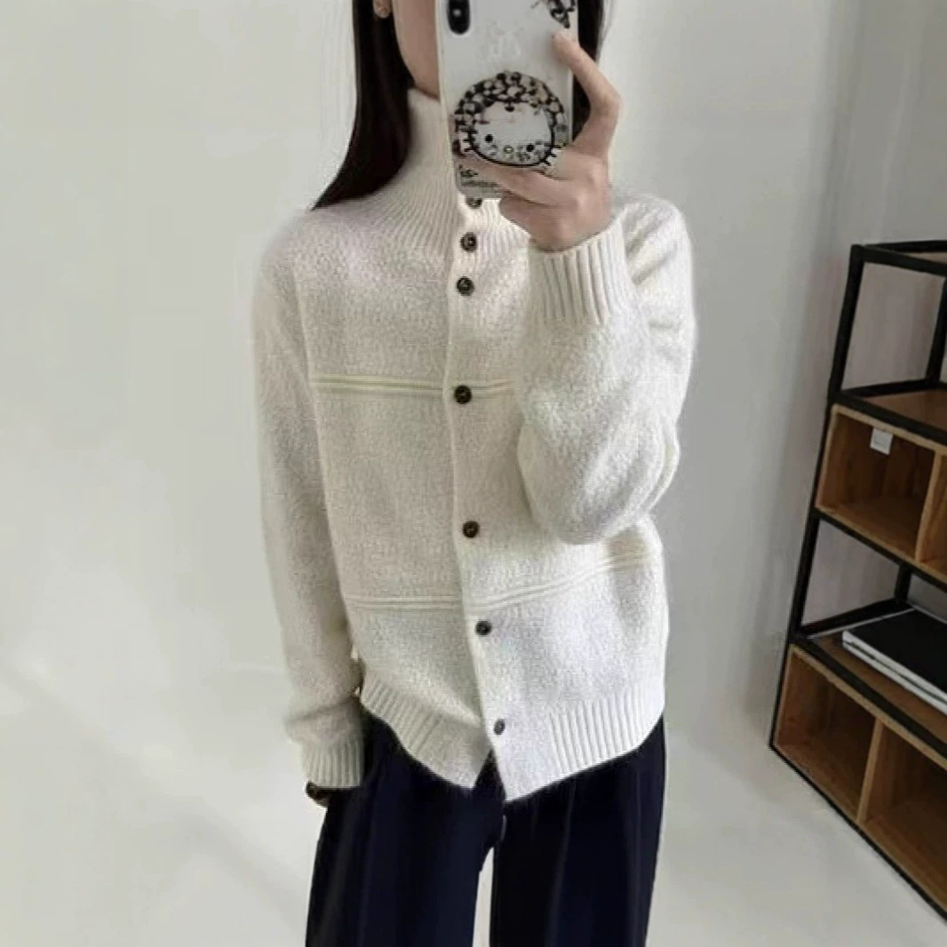 여성 반목 니트 가디건 루즈핏 긴팔 단색 데일리 스웨터 아우터