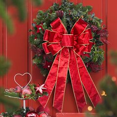 クロスボーダークリスマスパーティー用品赤い大きなリボンクリスマスツリー装飾ペンダントワイヤーエッジベルベットクリスマス蝶