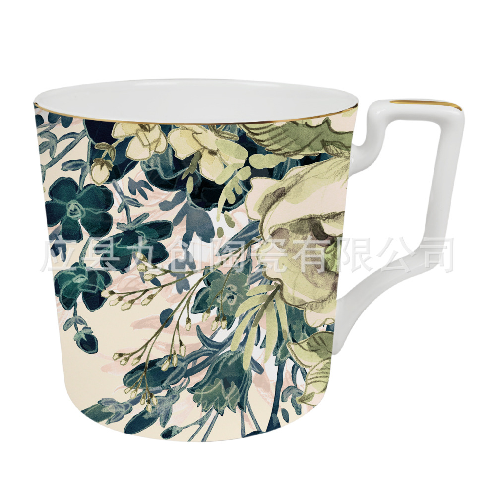Plato de cerámica estilo chino, plato creativo retro floral de estilo occidental con borde dorado, plato de repostería de estilo occidental