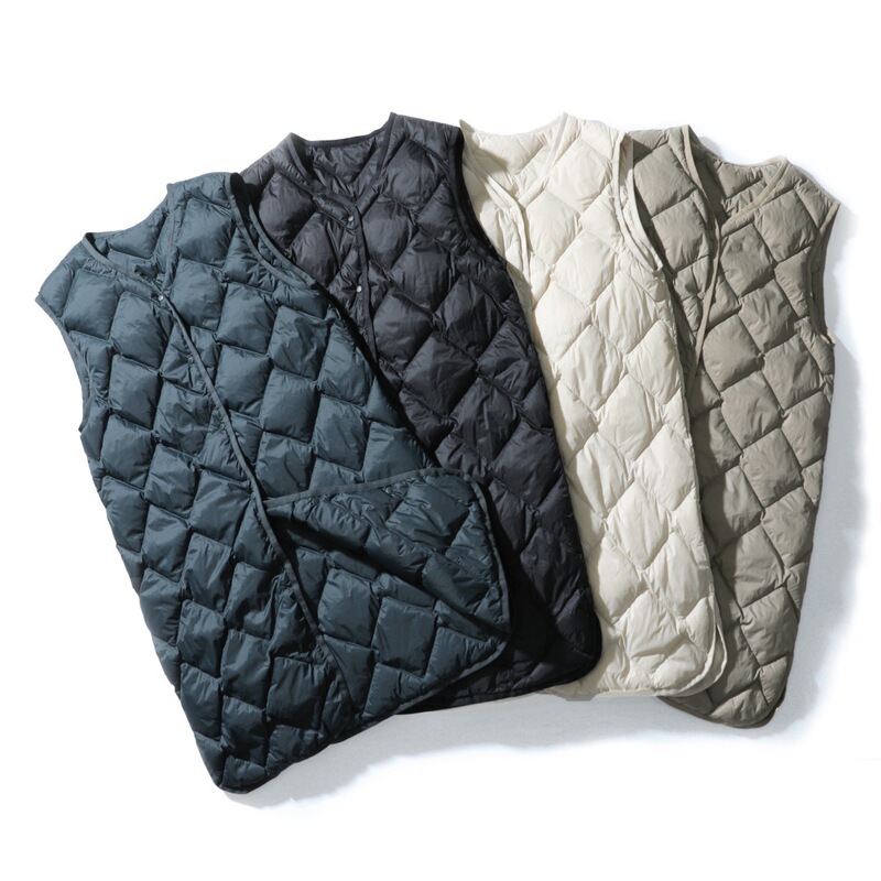 2025 Autumn and Winter Lightweight down Vest Women's Mid-Length V Neck New Style Waistcoat Lightweight down Liner Sports Vest