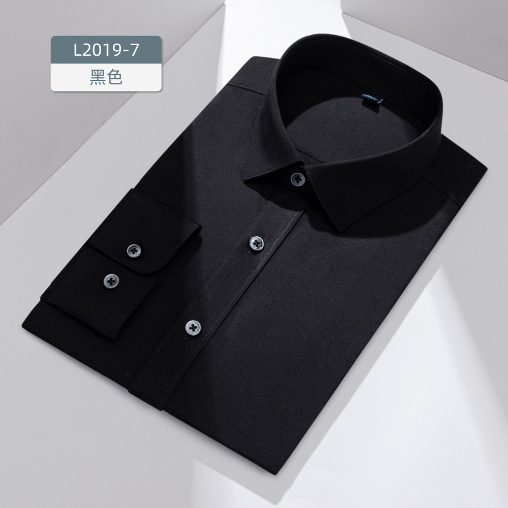 Acabado antibacteriano de fibra de bambú no planchado ropa de trabajo camisa de manga larga de los hombres de color sólido de negocios ropa formal elástica antiarrugas camisa blanca