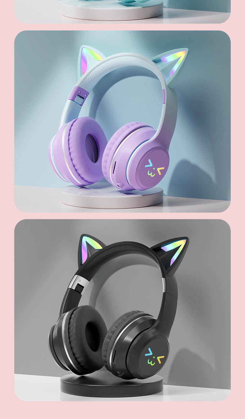 Új, privát modell, színátmenetes színű, macskafül alakú (párolt, macskafül alakú kenyér) Bluetooth vezeték nélküli játékzenei fejhallgató_voghion.com