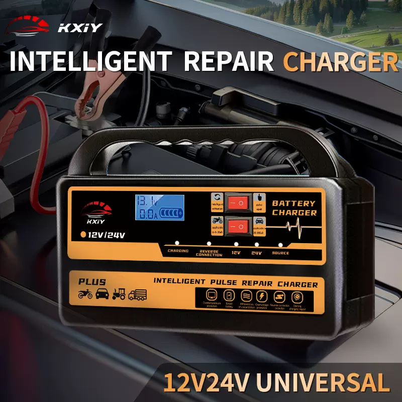 跨境热卖汽车电瓶充电器智能脉冲修复12V24V全自动汽车货车充电器
