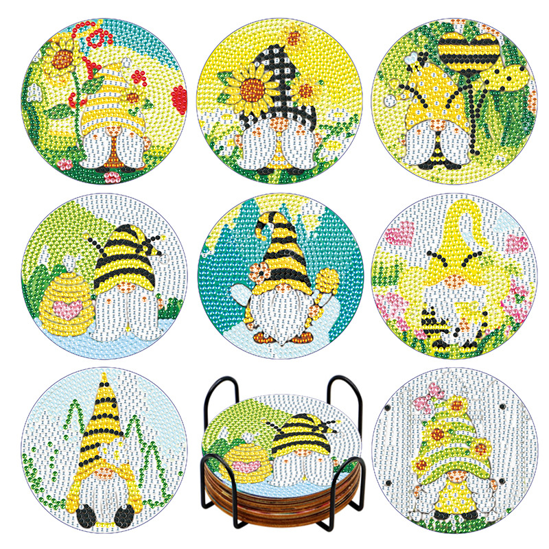 Diamante personalizable pintura taza almohadilla de dibujos animados tablero de madera aislamiento térmico pequeño diy alta sensación de fabricación artesanal al por mayor taladro de cristal