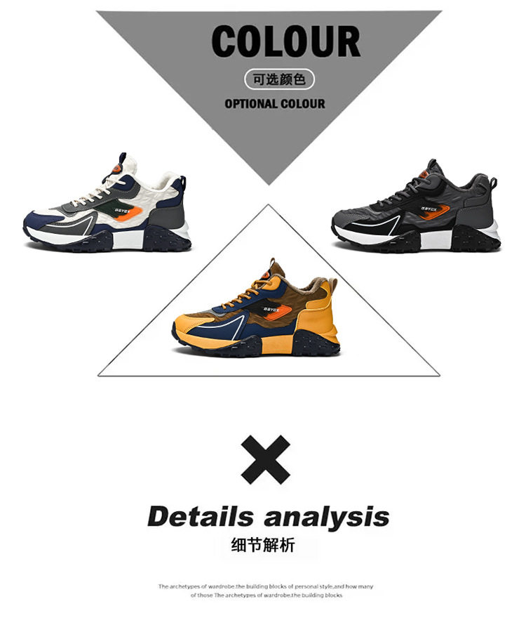 Giày nam kiểu sneaker cổ cao lót nhung dày dặn giữ ấm chống nước đế dày — Kaki, Milan, Xám đen chi tiết 4