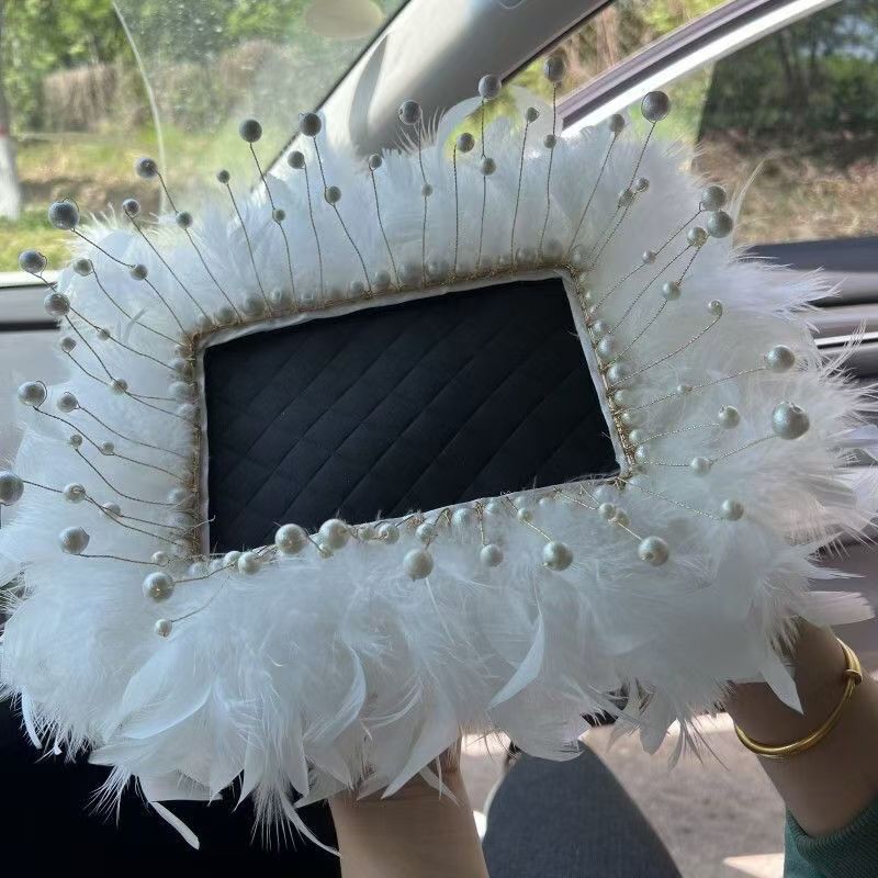 Double-layer Dream Bubble Car White Feather Anti-slip Mat Instrument Panel Decoration Mat Supplies Decorative Women