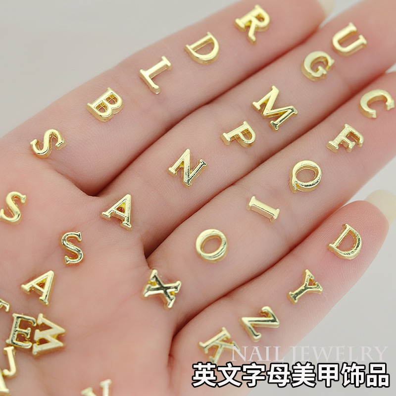 x41新款金色26英文字母美甲饰品批发简约立体金属合金diy指甲装饰