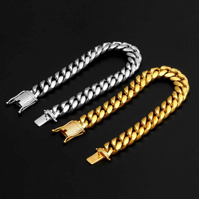 Cuban Link Bracelet For Men 18k Gold Plated Stainless Steel Chain_voghion.com