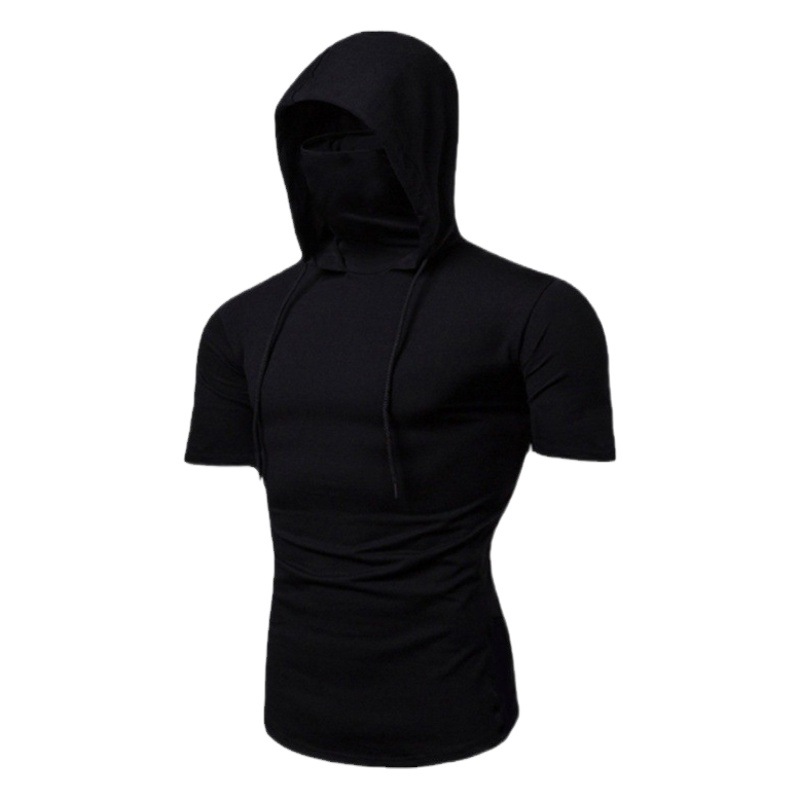 Estación independiente de los hombres jóvenes de color sólido con capucha con máscara de la camiseta de los hombres slim fit deportes con capucha con cordones Top camiseta de los hombres