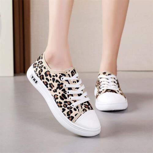 Spring canvas shoes for female students, all-match ulzzang breathable leopard print skate shoes, autumn sneakers, children