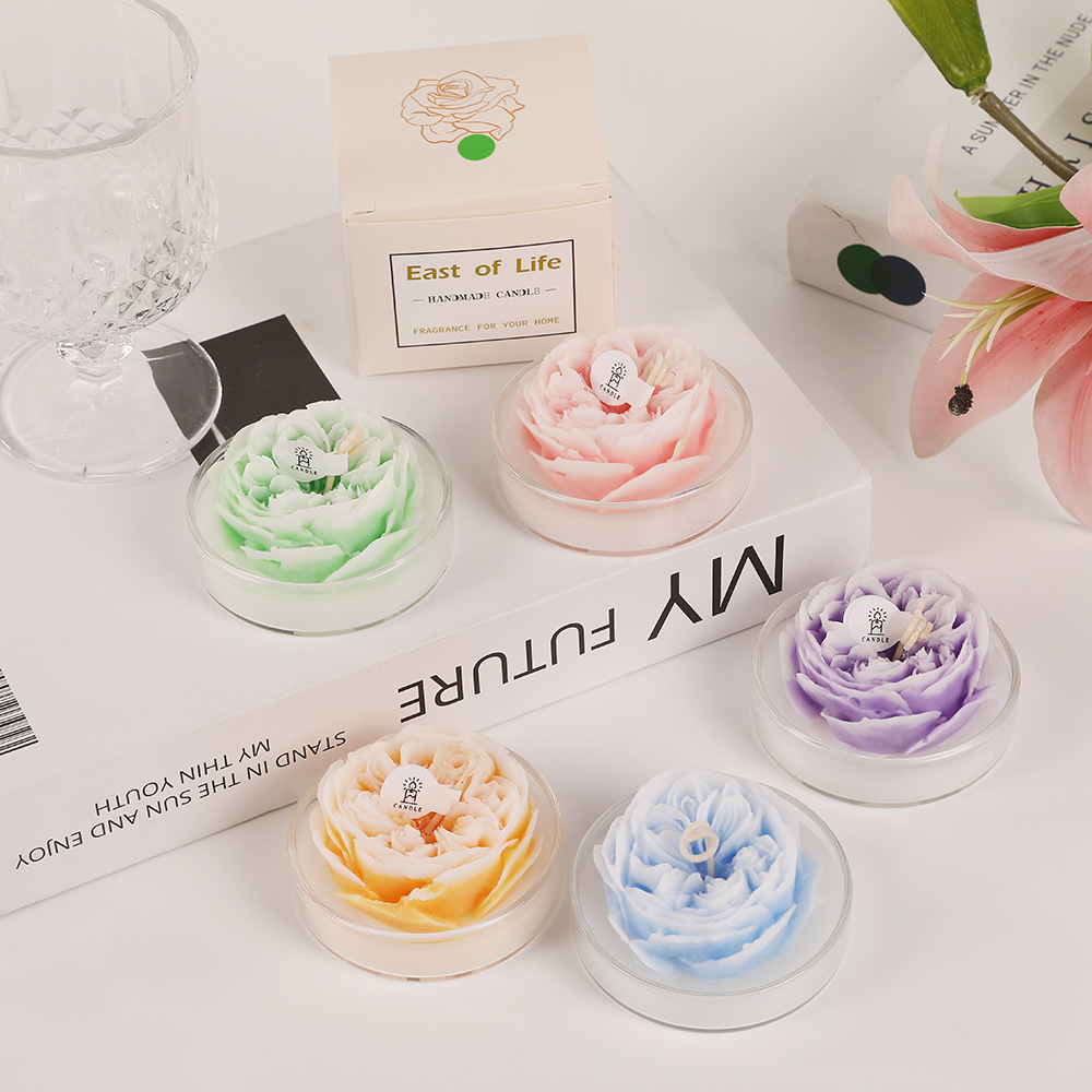 Vela Aromática con Forma de Rosa de Cera Mixta de Soya para el Hogar y Día de la Madre