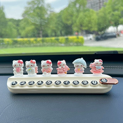 Pink Cute Hello Kitty Temporary Parking Number Plate Cute Kt Cat Girl Moving Car Phone Plate Aromatherapy Car Interior Decoration Ornaments (Nömrəli dayanma kartı) - kt-cat-1-set-of-6-pieces-white-free-aromatherapy