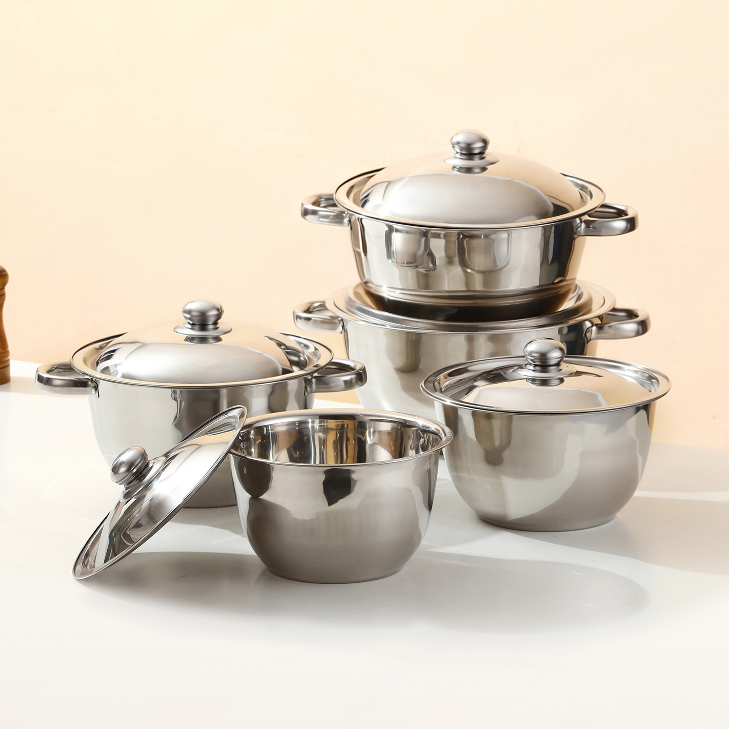 Comercio exterior hogar acero inoxidable cuenca de aceite cilindro de aceite tambor en forma de condimento cuenca de manteca de cerdo batir huevos y cuenca con cubierta