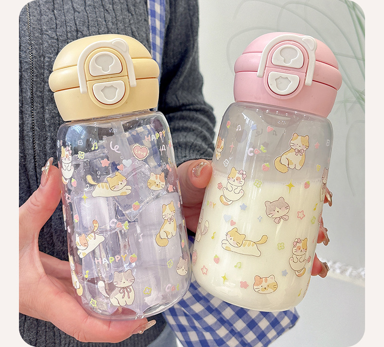 Cute Straw Water Bottle Large Capacity Portable For Students_voghion.com
