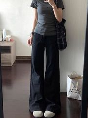 黑色不贴腿微喇牛仔裤女2025春季新款高腰显瘦加长宽松阔腿拖地裤