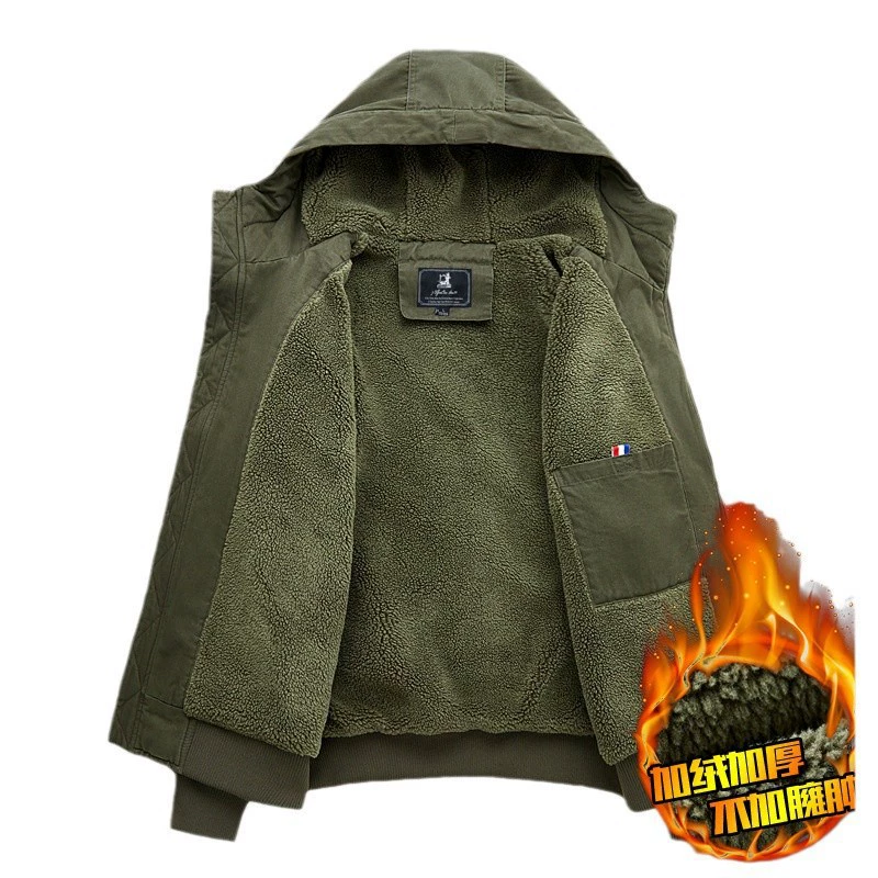 Winter windproof keep warm jacket with hood, plus size, increased thickness, American style