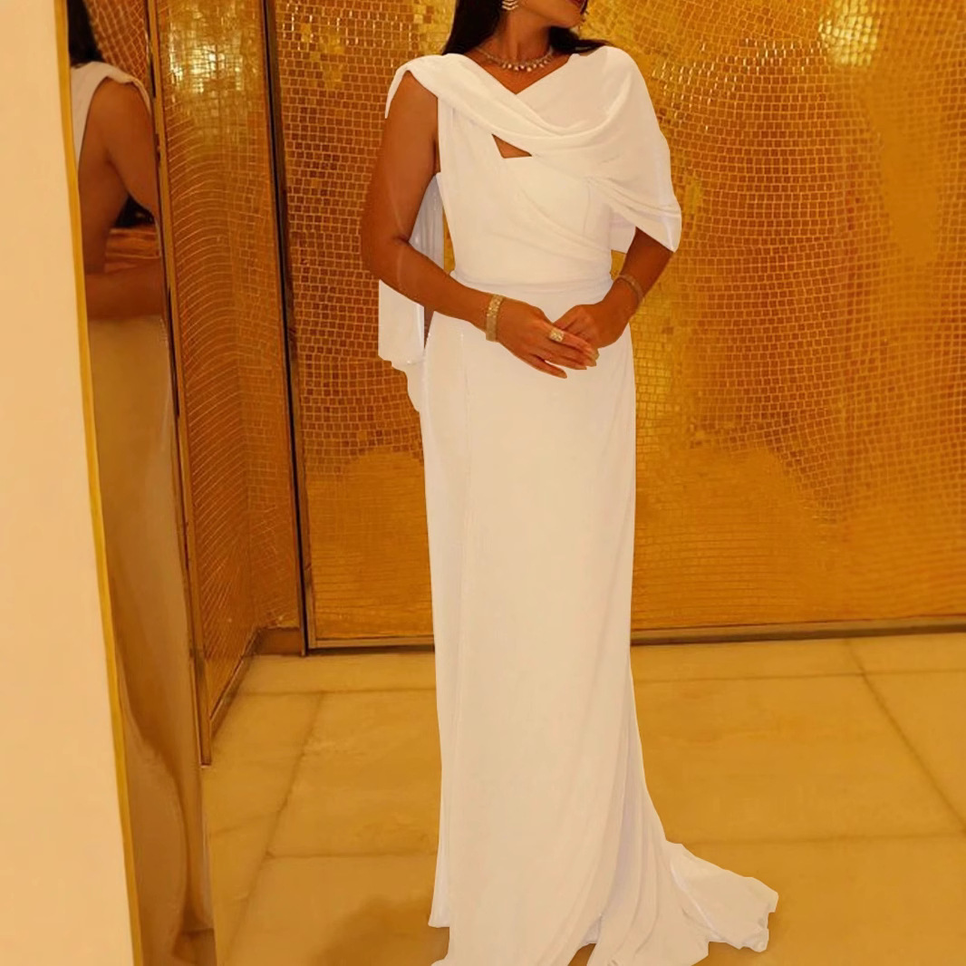 Middle Eastern Arab Women's Sleeveless High-end Shawl Tight-fitting Long Party Dress Elegant Gown_ecoleips.com
