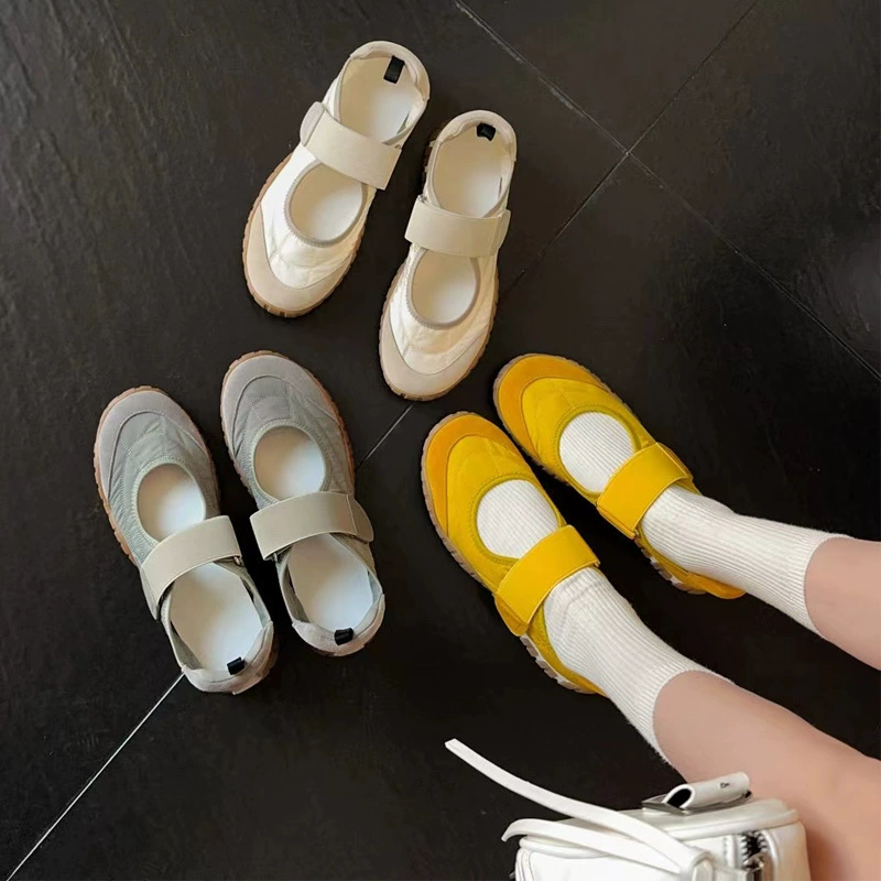 Нишевые французские ретро липучки на открытом воздухе балетные кроссовки женские туфли на толстой подошве Мэри Джейн модные повседневные маленькие белые туфли