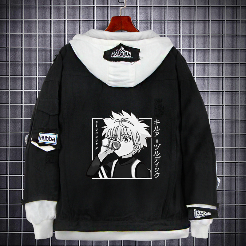 Hunter Anime Denim Sweatshirthisoka Peripheral Loose Casual Fake Two-Piece Denim Jacket Clothes for Men and Women Hunter Anime Denim Sweatshirthisoka Peripheral Loose Casual Fake Two-Piece Denim Jacket Clothes for Men and Women