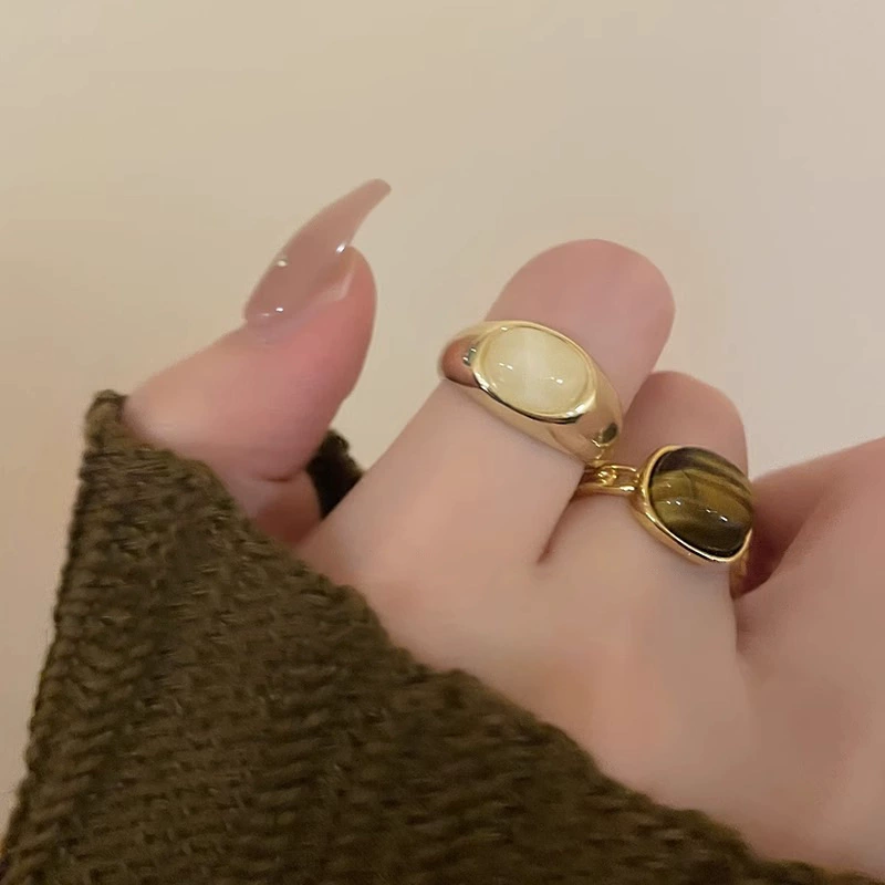 Retro amber organic one size universal small design ring, high-quality style