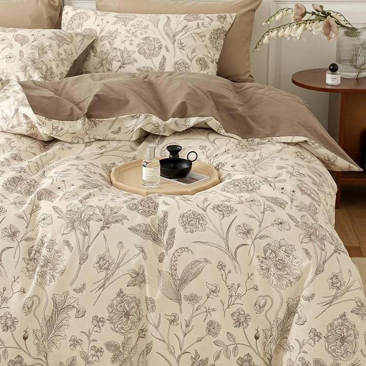 Nordic French Vintage Boho French Retro Brushed Bedding Four-Piece Pure Cotton Pastoral Floral Duvet Cover Bed Sheet Three-Piece Set_voghion.com