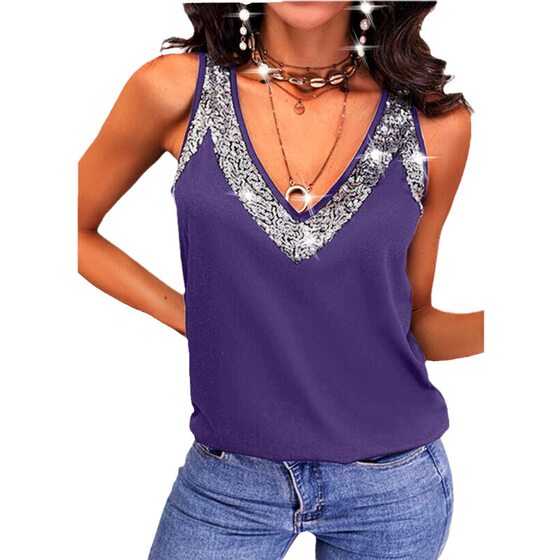 2024 summer new independent station Amazon Europe and the United States cross-border women's solid color beads sleeveless vest T-shirt top