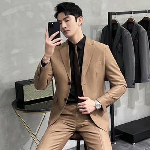 Bridegroom suit suit men's wedding yarn dress Korean double breasted business casual professional formal suit three-piece suit