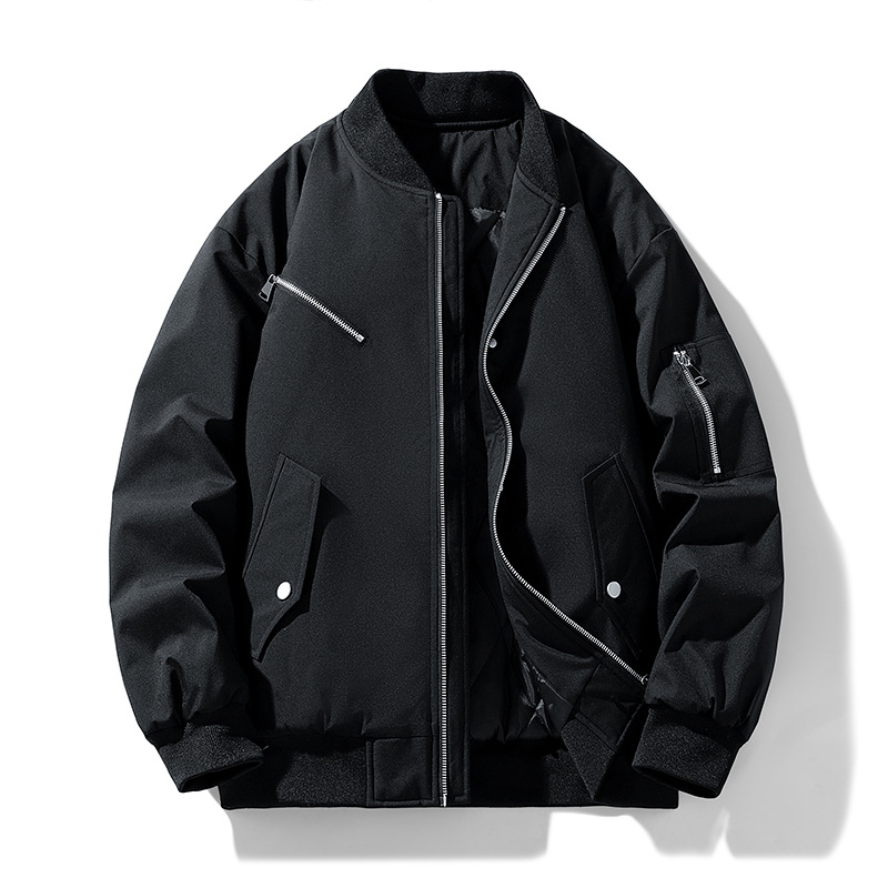 跨境美式秋冬季夹克男女款棒球领冬款加厚棉服潮牌夹棉外套特大码