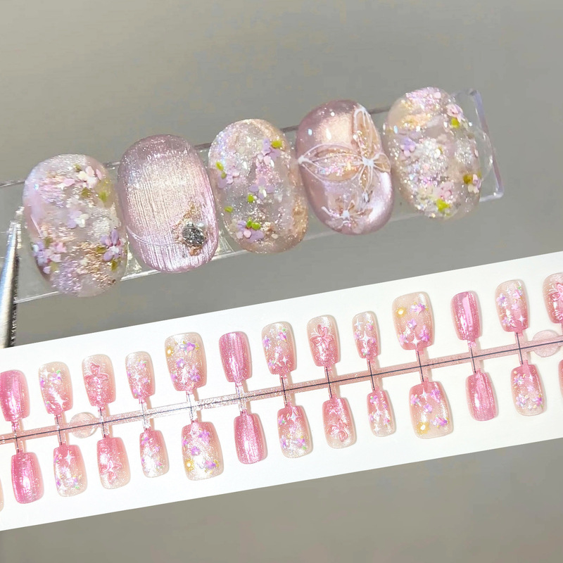 Spring Monet Garden Oil Painting Wearing Armor Gentle White ins Atmosphere Pink Nail Art Patch 30 Pieces Fine Flash