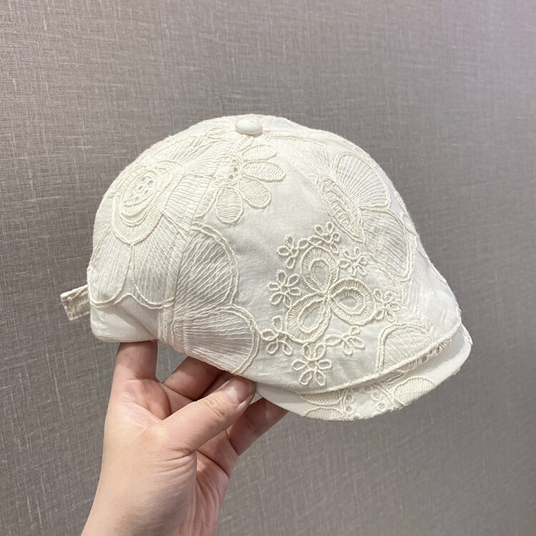 薄い刺繍入りフラワーフロントハット女性用春と夏の新しいレトロな多用途の小さなアヒルの舌ベレー帽通気性|undefined