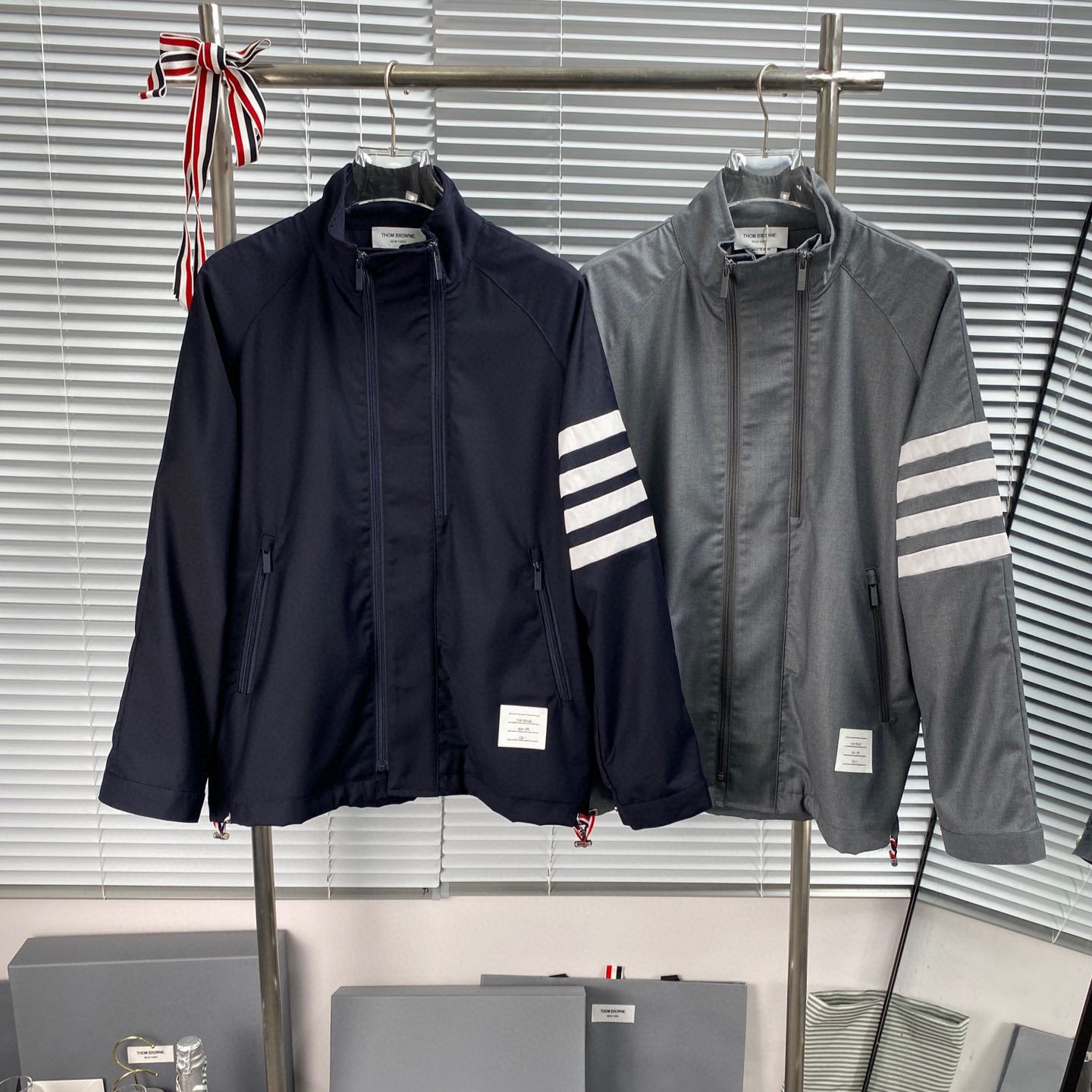 【】Factory Direct High-Quality Version Spring and Autumn Four-Stripe Long-Sleeve Double-Zip Stand Collar Men's Jacket