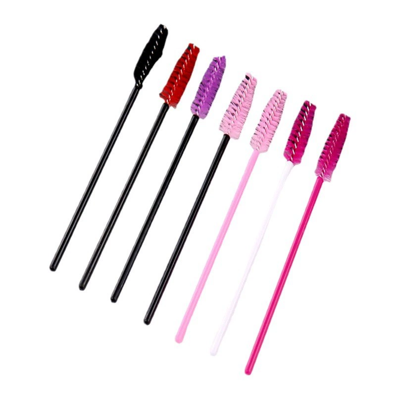 Mini eyelash spoolie brushes, multicoloured handles, soft nylon bristles, assorted color options