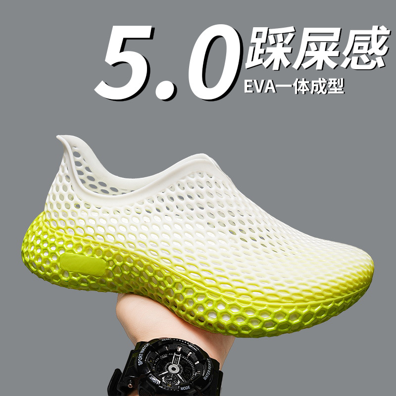 Hombres y mujeres impresión 3D zapatos agujeros zapatos de verano mallas huecos sandalias casuales al aire libre transpirables con suela gruesa zapatos retrocesivos