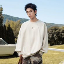 分割结构重磅麂皮绒圆领卫衣男秋季款撞色刺绣套头衫潮牌上衣外套