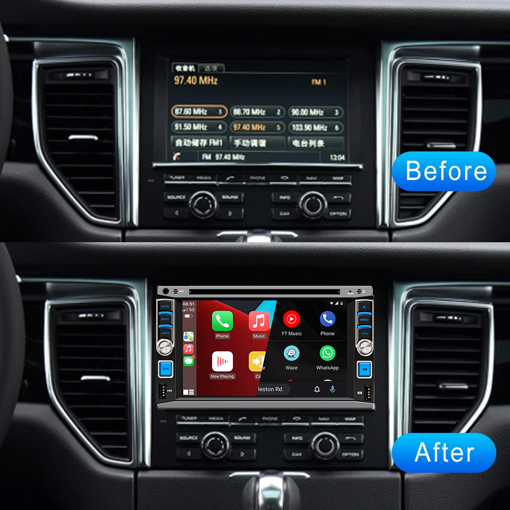 6.2inch Car Dvd Cd Dual-Master Player Wired Carplay Mobile Phone Screen Projection Bluetooth Fm Radio 12V