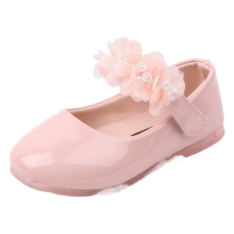 Новые однотонные кружевные маленькие туфли со стразами для девочек, детские туфли на плоской подошве, корейские Яркие Кожаные Туфли, поколение волос