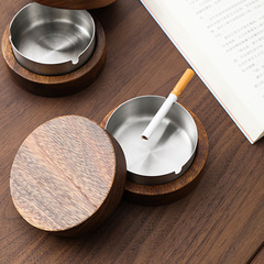 New walnut ashtray, creative, fashionable and convenient ashtray, solid wood stainless steel desktop decoration, tea tray accessories