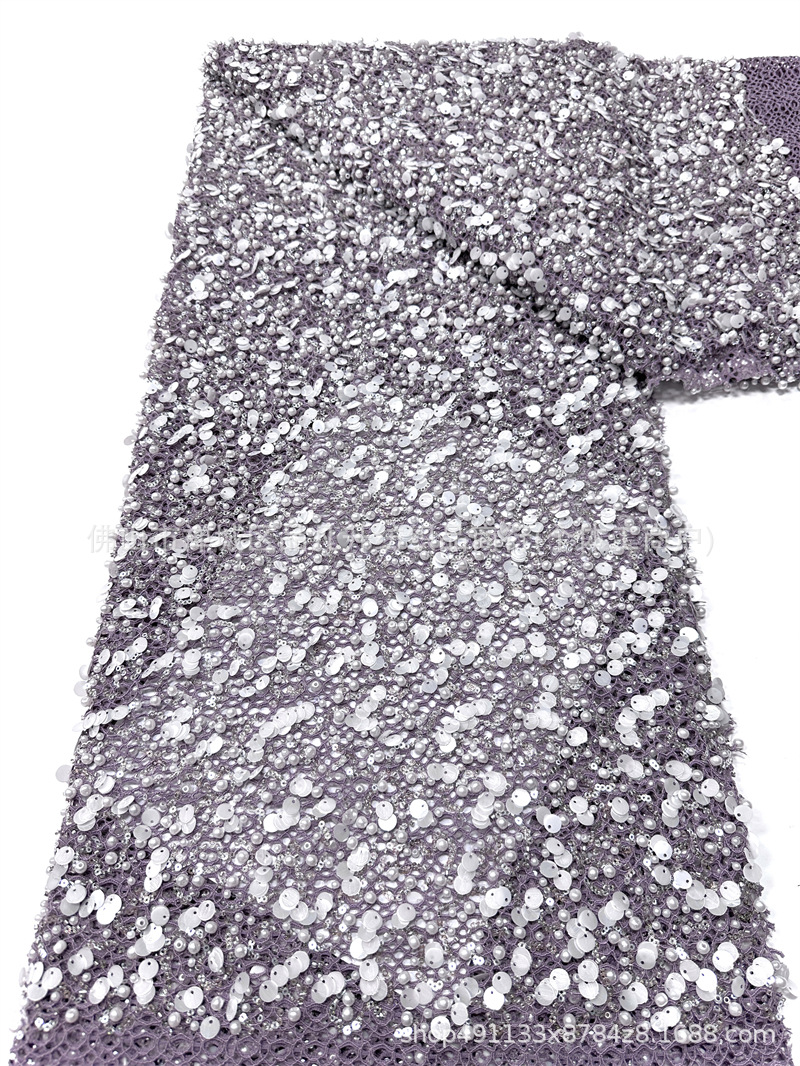 Tejido de malla de perlas pesadas 3 + 9cm de tela de vestido de boda de sequilla al por mayor