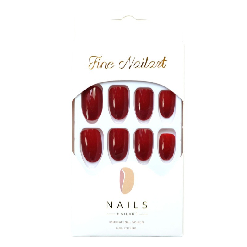 Vino CS-79 rojo redondo falso pieza de uñas desgaste pegatina acabado parche de uñas 24 piezas pegatina de uñas al por mayor