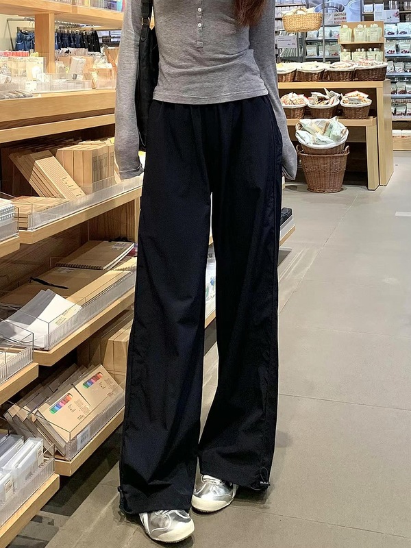 美式工装裤女2025春季新款藏蓝色直筒阔腿裤宽松高腰休闲运动裤子|undefined