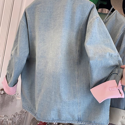 High sense and super good-looking retro new Chinese style buckle fake two-piece denim jacket top for women 2024 spring dropshipping