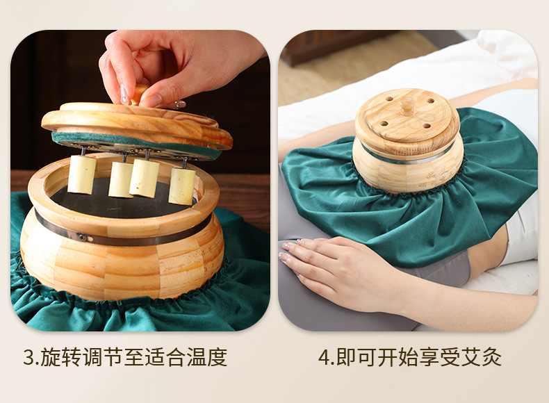 Moxibustion Jar Set for Navel and Abdomen Warming with 108 Aged Moxa Cones Rose Oil and Straps preparation