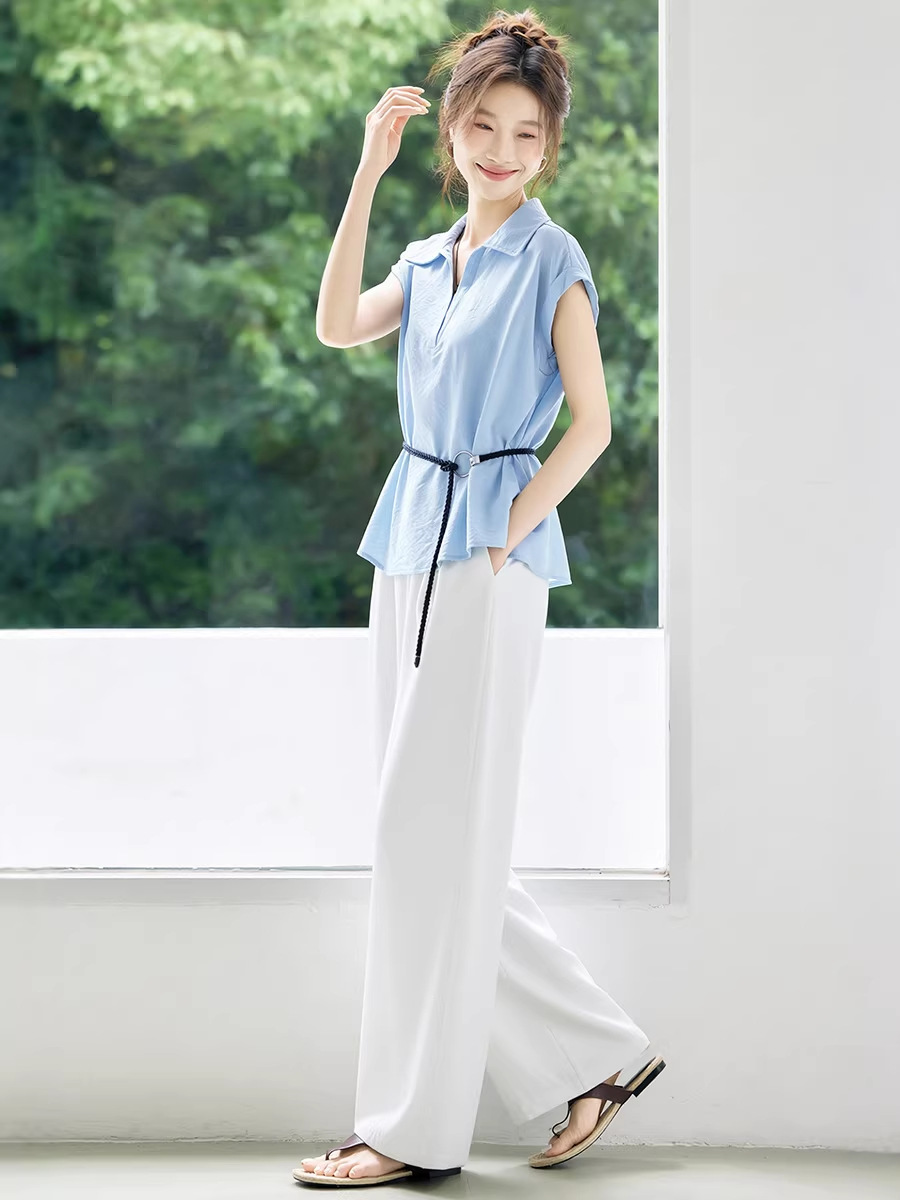Bộ sơ mi tay dài kết hợp quần ống đứng nữ thanh lịch OU6935 — màu xanh nhạt, Xanh lá cây nhạtcolor