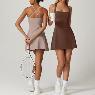 Cross-Border New High-Elastic Quick-Drying Slim Tennis Dress Fake Two-Piece Golf Backless Sports Yoga Short Skirt Pants