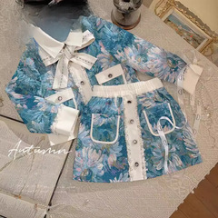 韓版女童2024網紅新款套裝洋氣兒童小香風春秋季外套短裙兩件套