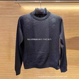 top跨境高品质V家26新款镂空提花圆领针织长袖毛衣