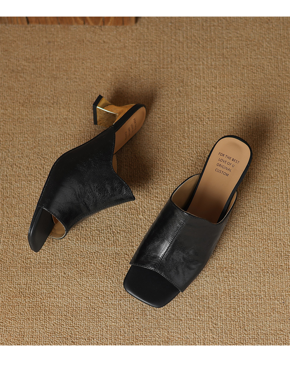 Sandal cao gót nữ hở mũi quai ngang da cừu gót 5 cm — đen chi tiết 20