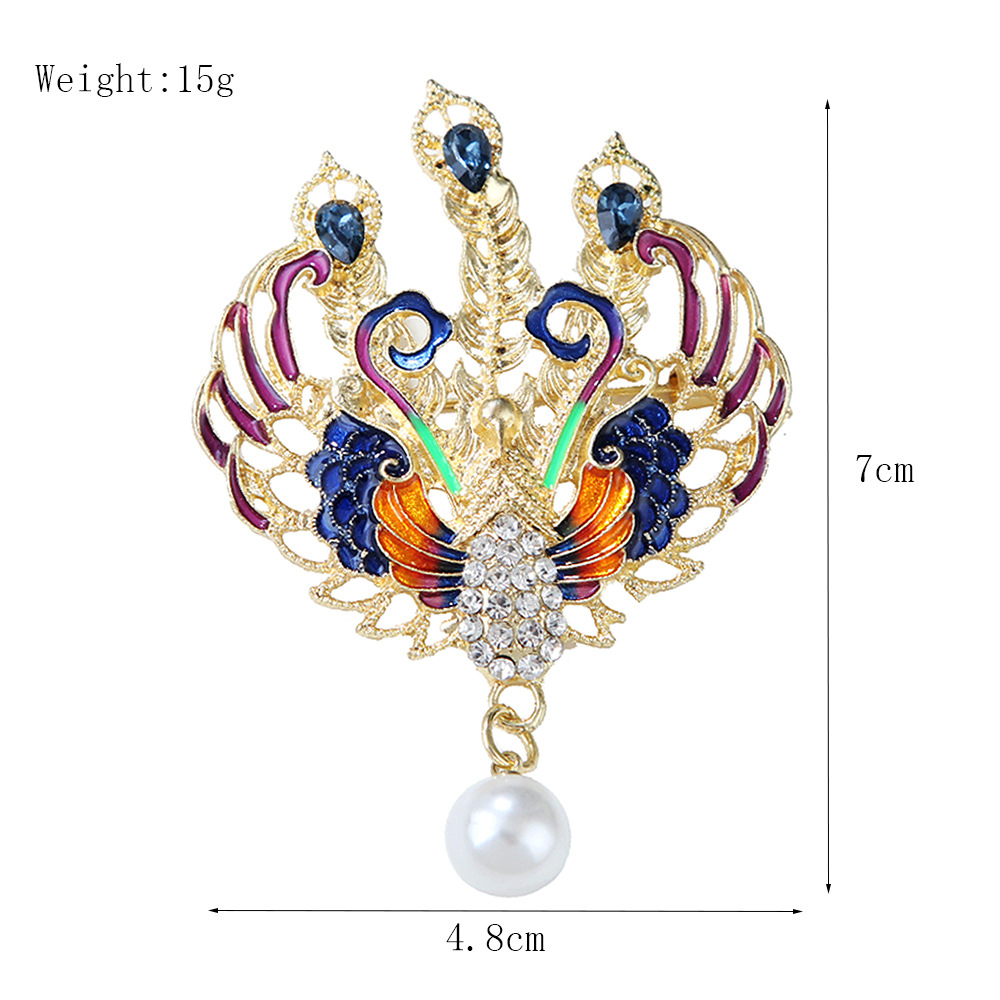Chinese Style Vintage Bird Face Phoenix Luxury Enamel Phoenix Alloy Brooch Women Pearl Smart Suit Accessories